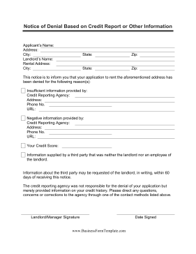 Notice Of Denial To Rent Apartment Business Form Template