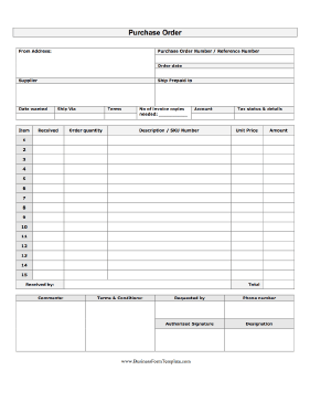 Numbered Purchase Order Business Form Template