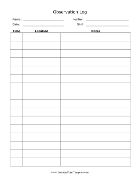 Observation Log Business Form Template