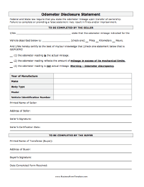 Odometer Statement Business Form Template