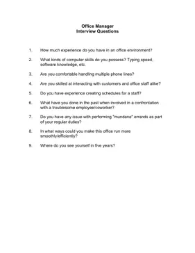 Office Manager Interview Questions Business Form Template