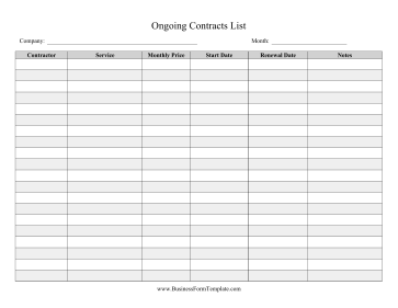 Ongoing Contracts List Business Form Template