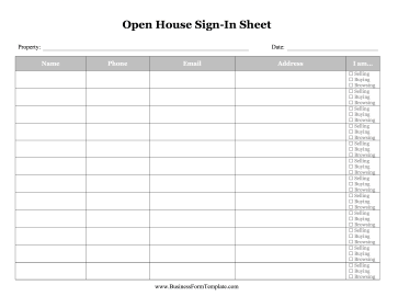 Open House Sign In Sheet Business Form Template