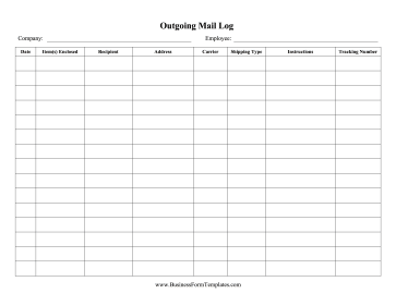 Outgoing Mail Detailed Log Business Form Template