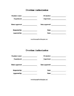 Overtime Authorization Form Business Form Template