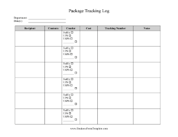 Package Tracking Log Business Form Template