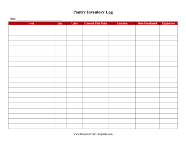 Pantry Inventory Log Business Form Template