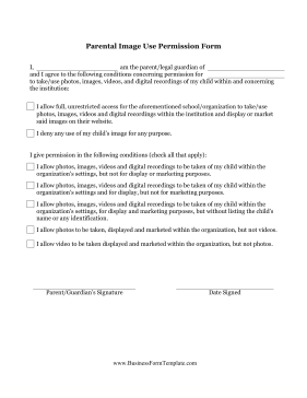 Parental Image Use Permission Form Business Form Template