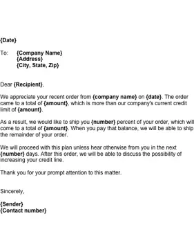 Partial Shipment Notification Business Form Template