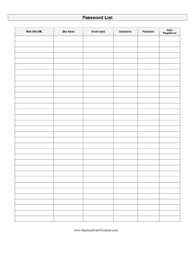 Password List Business Form Template