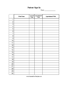 Patient Sign In Sheet Business Form Template