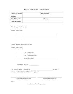 Payroll Deduction Authorization Business Form Template