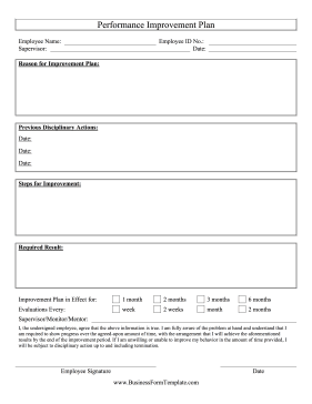 Performance Improvement Plan Business Form Template