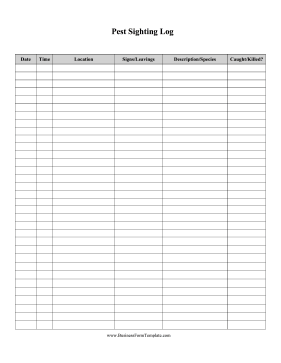 Pest Sighting Log Business Form Template