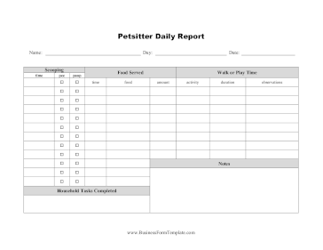 Petsitter Daily Log Business Form Template