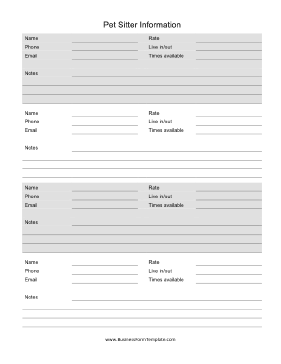 Petsitter Information Business Form Template