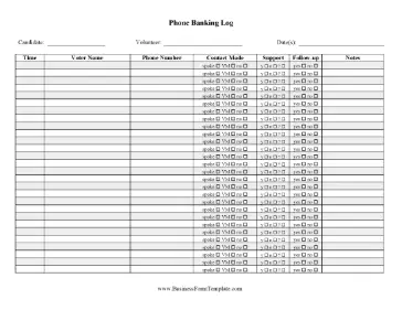 Phone Banking Call Log Business Form Template