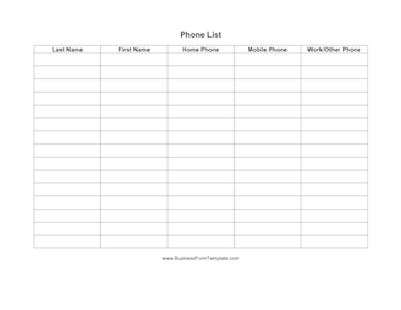 Phone List Business Form Template