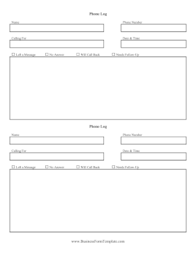 Phone Log Business Form Template