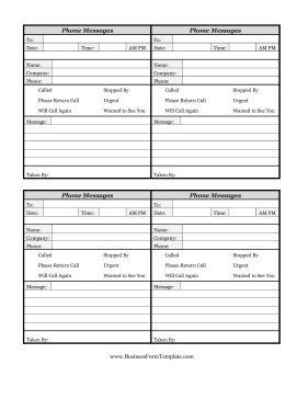 Phone Message Log Business Form Template