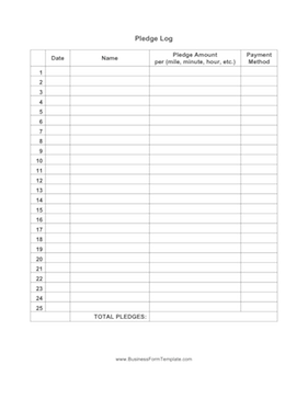 Pledge Log Business Form Template