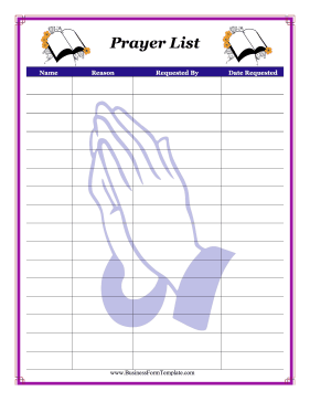 Prayer List Business Form Template