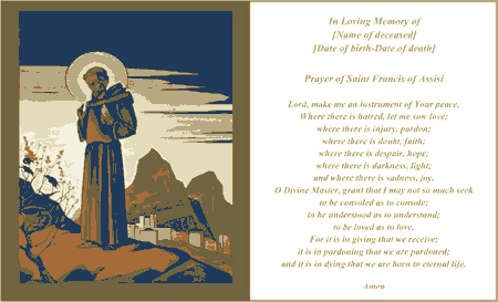 Prayer Of Saint Francis Funeral Card (2 per page) Business Form Template