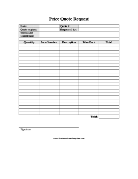 Price Quote Request Form Business Form Template