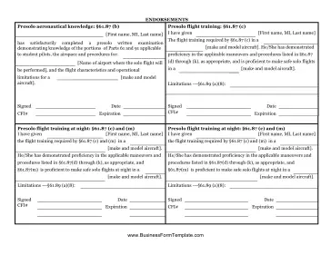 Private Pilot Endorsements Business Form Template