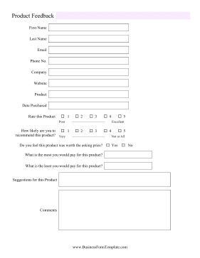 Product Feedback Form Business Form Template