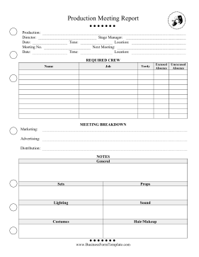 Production Meeting Notes Business Form Template