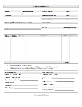 Proforma Invoice Business Form Template