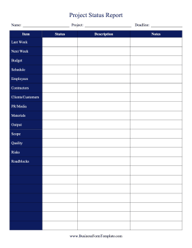 Project Status Report Business Form Template