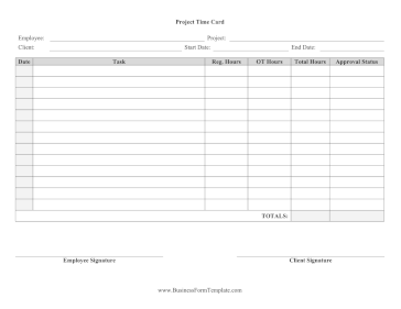 Project Time Card With Approval Business Form Template