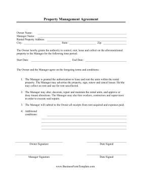 Property Management Agreement Business Form Template