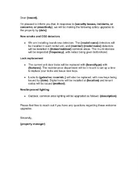 Property Safety Upgrades Tenant Notification Business Form Template