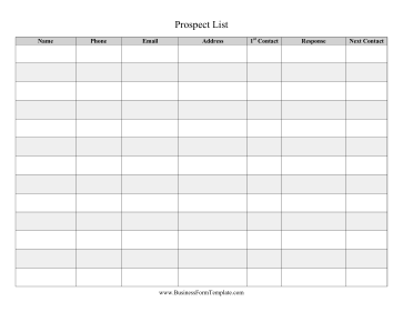 Prospect List Business Form Template