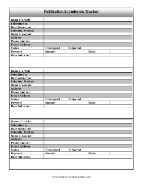 Publication Submission Tracker Business Form Template