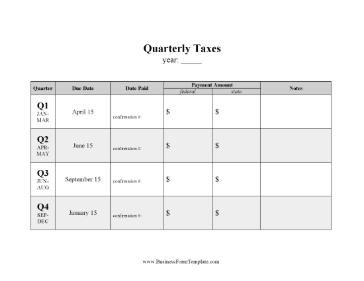 Quarterly Tax Payment Worksheet Business Form Template
