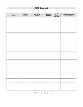 RSVP Guest List Business Form Template