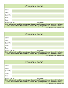 Rain Check Wide Business Form Template