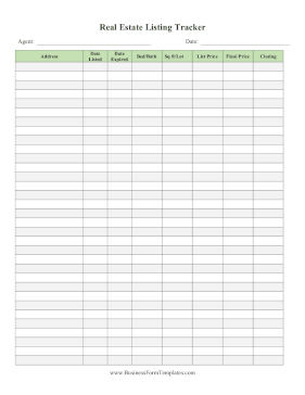 Real Estate Listing Tracker Business Form Template