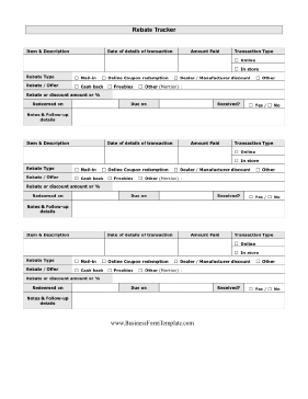 Rebate Tracker Business Form Template