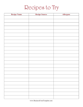 Recipes to Try Business Form Template