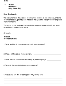 Reference Request Business Form Template