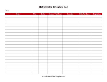 Refrigerator Inventory Log Business Form Template