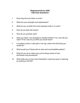 Registered Nurse ER Interview Questions Business Form Template