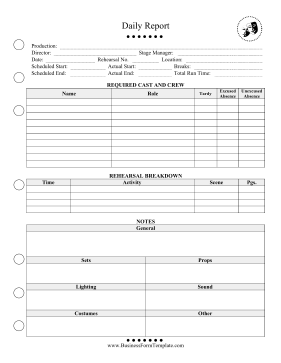Rehearsal Report Business Form Template