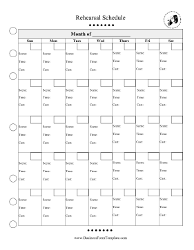 Rehearsal Schedule Month Business Form Template