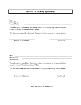 Release Of Security Agreement Business Form Template